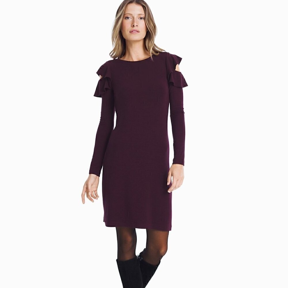 WHBM LONG SLEEVE RUFFLE COLD SHOULDER SHEAth Dress